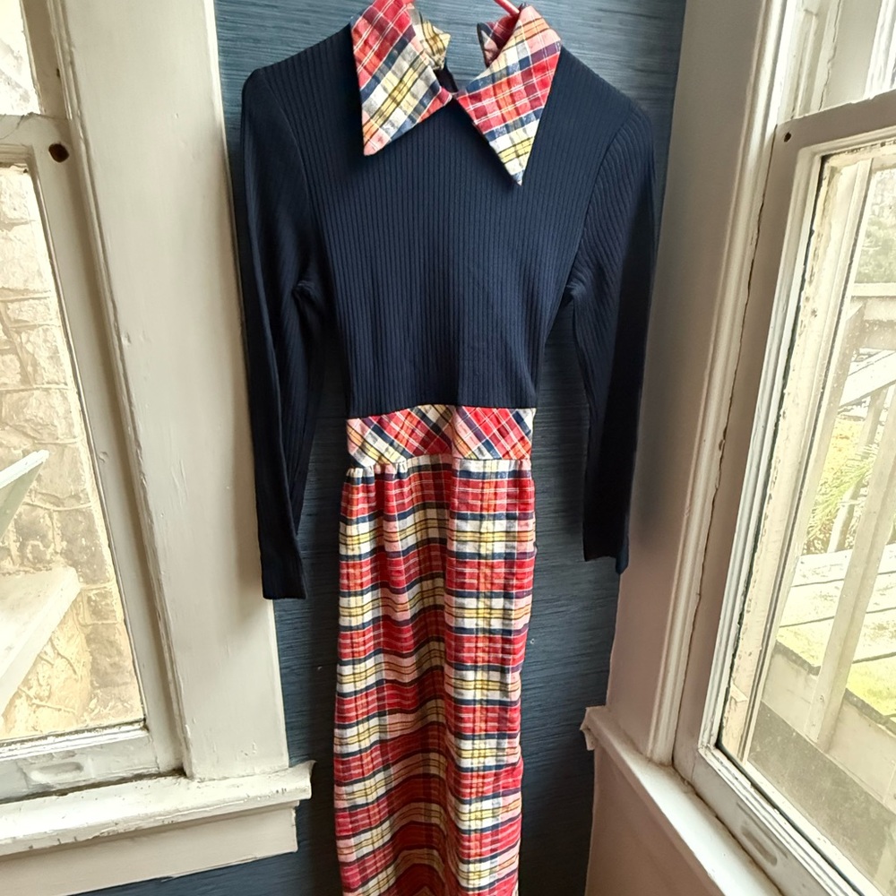80s Mystery Sexy Librarian Plaid Skirt Midi Dress